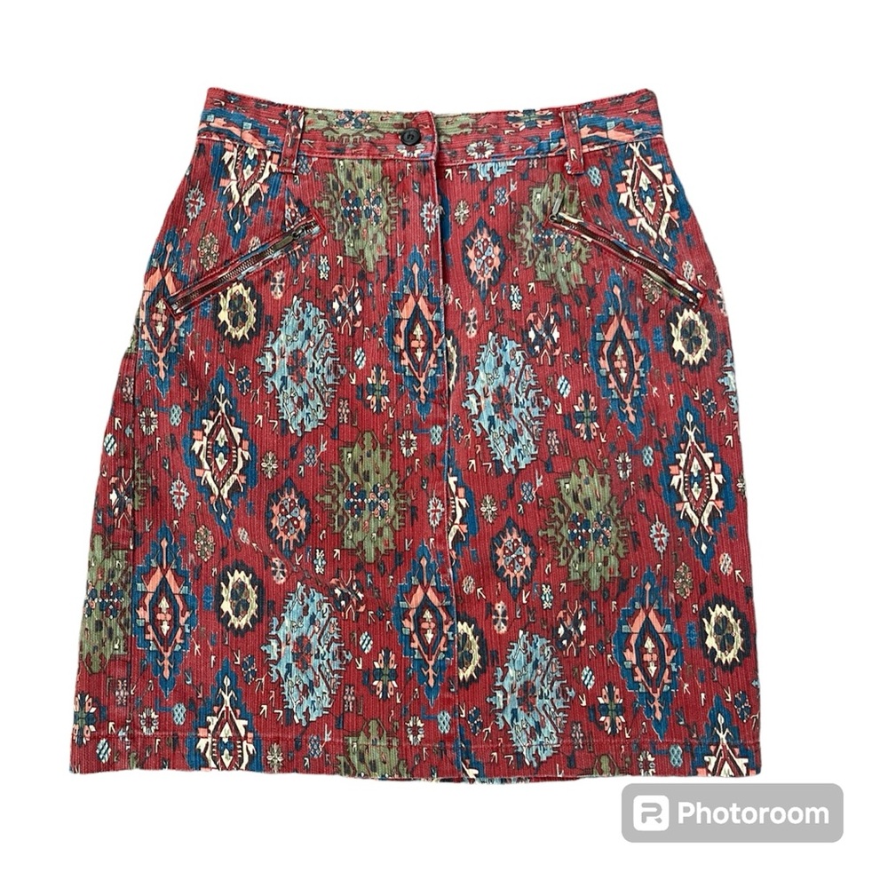 My Weekend Clothes Cotton Skirt Sz 8 Southwestern Aztec Print Orange Mini
